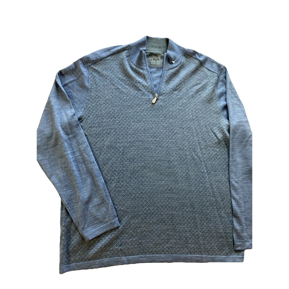 Raffi Merino Wool Blend Sweater Men's XL Blue 1/4 Zip Diamond Lightweight Luxury